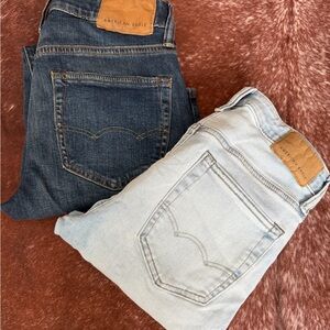American Eagle Outfitters Dark Blue and Light Blue Jeans
